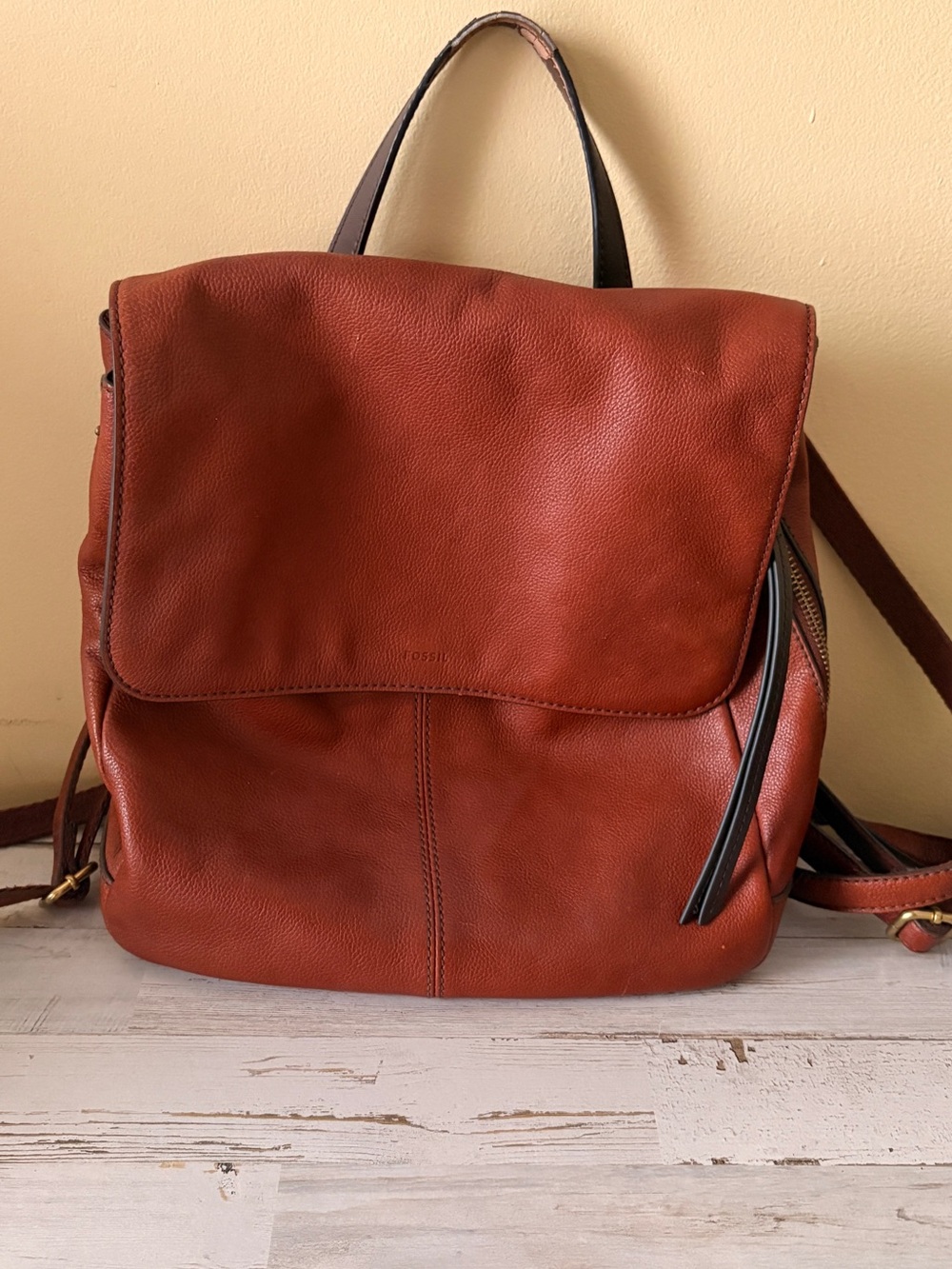 Fossil Cognac Brown Leather Backpack